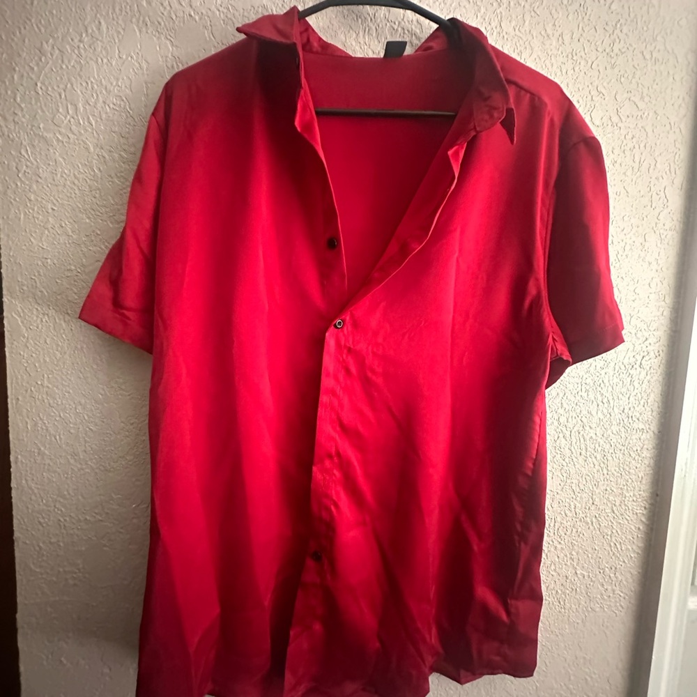 Men's Red Short Sleeve Silk Shirt